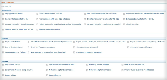 selecting event logs rules