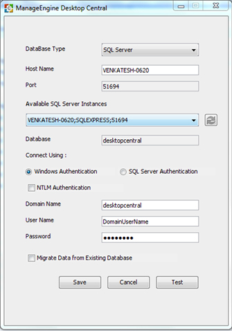 Database Setup Wizard - Windows Authentication