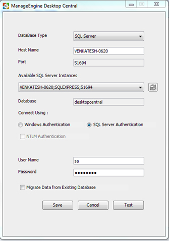 Database Setup Wizard - SQL Server Authentication