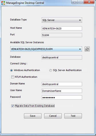 Database Setup Wizard - Windows Authentication