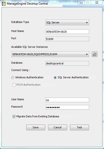 Database Setup Wizard - SQL Server Authentication