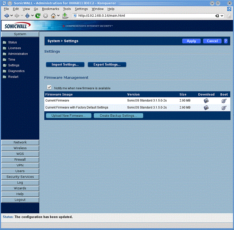 Import SonicWALL Configuration