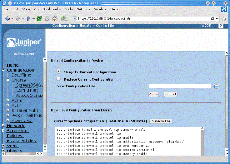 Import Juniper Netscreen Configuration SSL