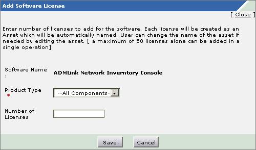 Adding Software Licenses window