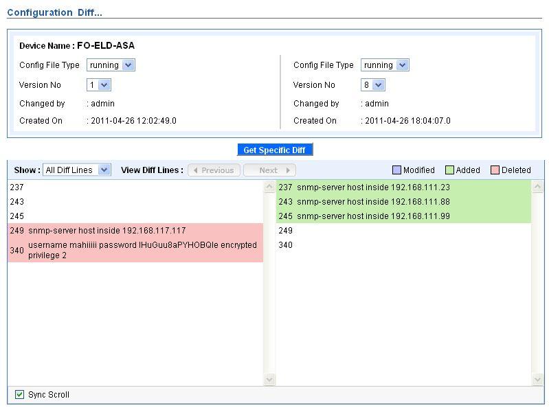 Show Changes in configuration